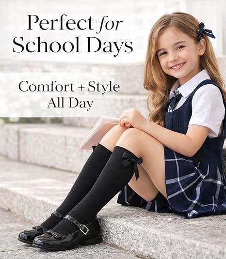 Girls Knee High Socks with Satin Bow | 4 Colours