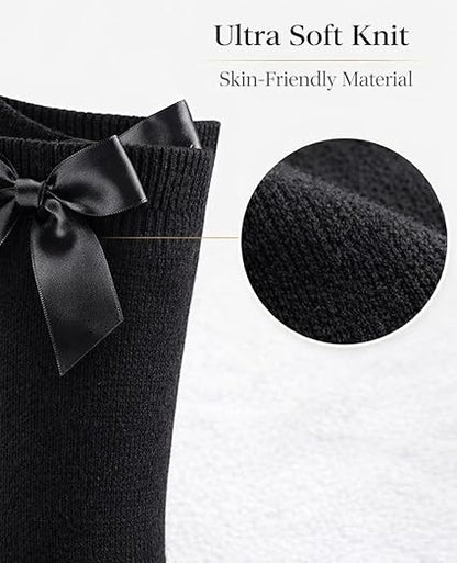 Girls Knee High Socks with Satin Bow | 4 Colours