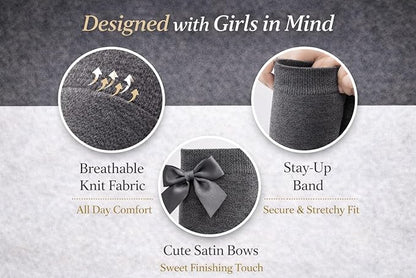 Girls Knee High Socks with Satin Bow | 4 Colours