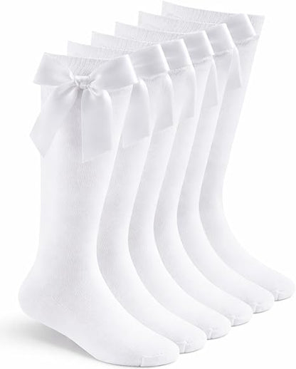 Girls Knee High Socks with Satin Bow | 4 Colours