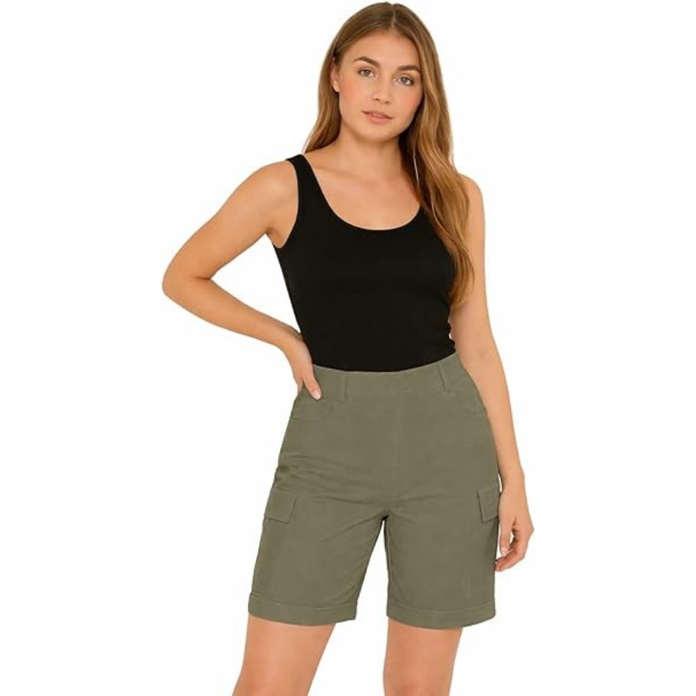 Ladies Cargo Shorts Pull On Turned Hem | 9 Colours