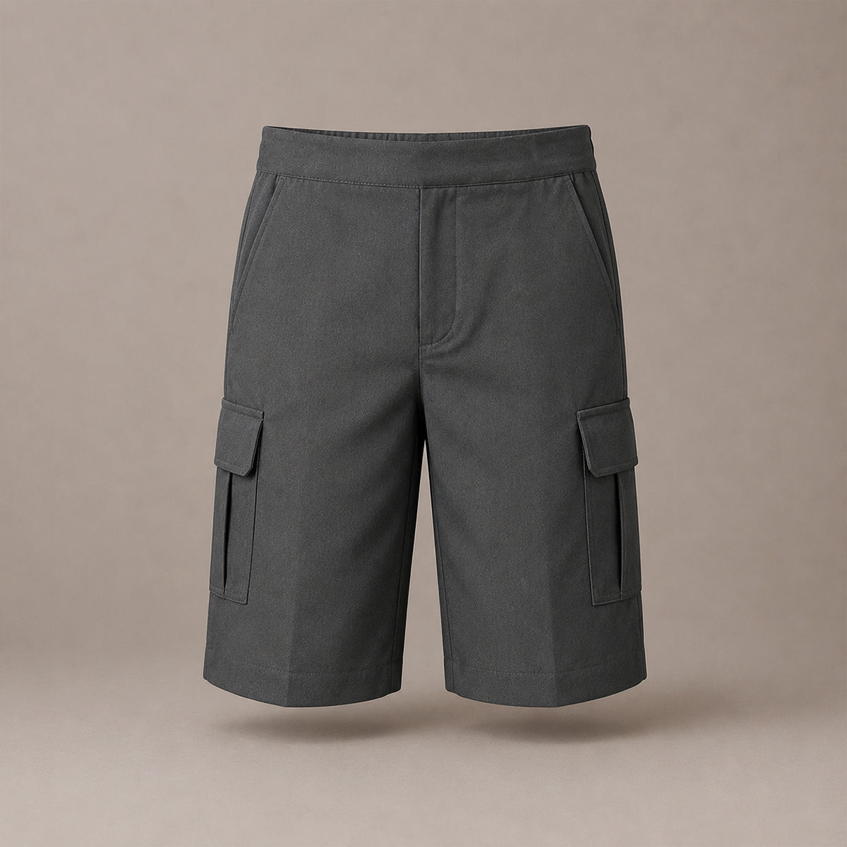 Grey Adjustable Waist Pull Up Cargo School Shorts