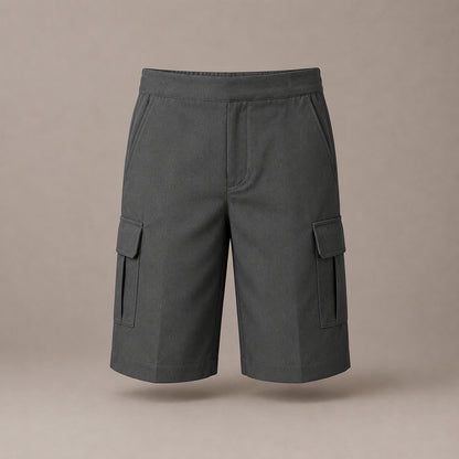Grey Adjustable Waist Pull Up Cargo School Shorts