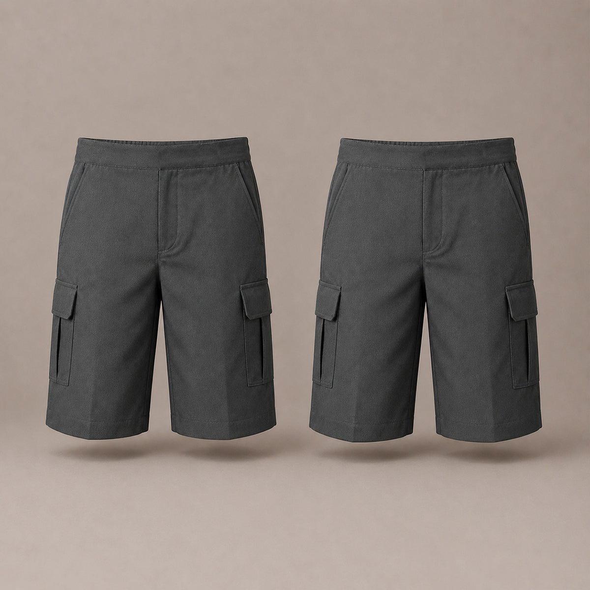 Pack of 2 Grey Adjustable Waist Pull Up Cargo Shorts