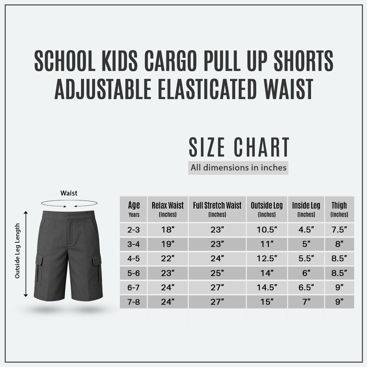 Pack of 2 Grey Adjustable Waist Pull Up Cargo Shorts