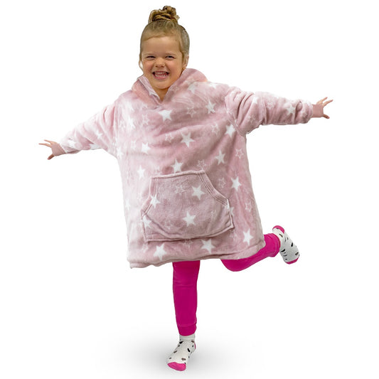 Stars Blush Kids Teddy Fleece Blanket Hoodie