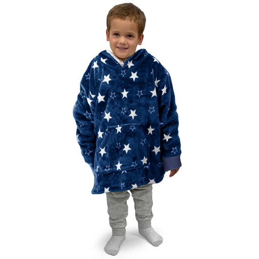 Stars Navy Kids Teddy Fleece Blanket Hoodie