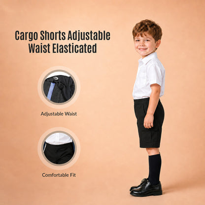 Pack of 2 Black Adjustable Waist Pull Up Cargo School Shorts