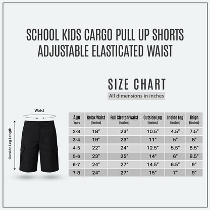 Pack of 2 Black Adjustable Waist Pull Up Cargo School Shorts