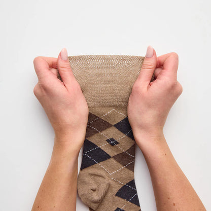 Men’s Brown Natural Argyle Gentle Grip Cotton Rich Socks