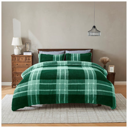 Liam Check Printed Teddy Duvet Cover Set | 6 Colours