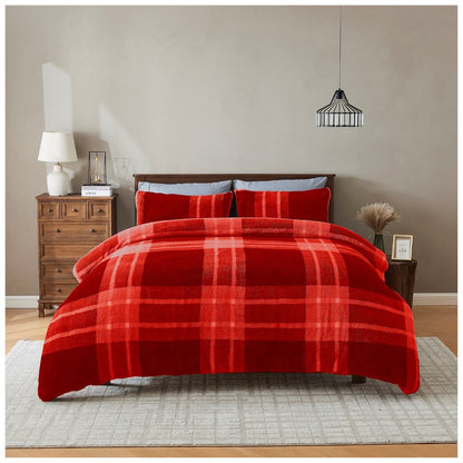 Liam Check Printed Teddy Duvet Cover Set | 6 Colours