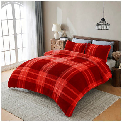 Liam Check Printed Teddy Duvet Cover Set | 6 Colours