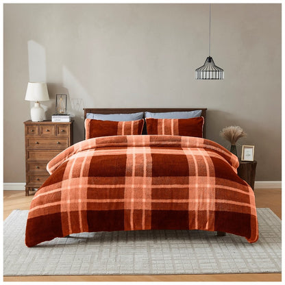 Liam Check Printed Teddy Duvet Cover Set | 6 Colours