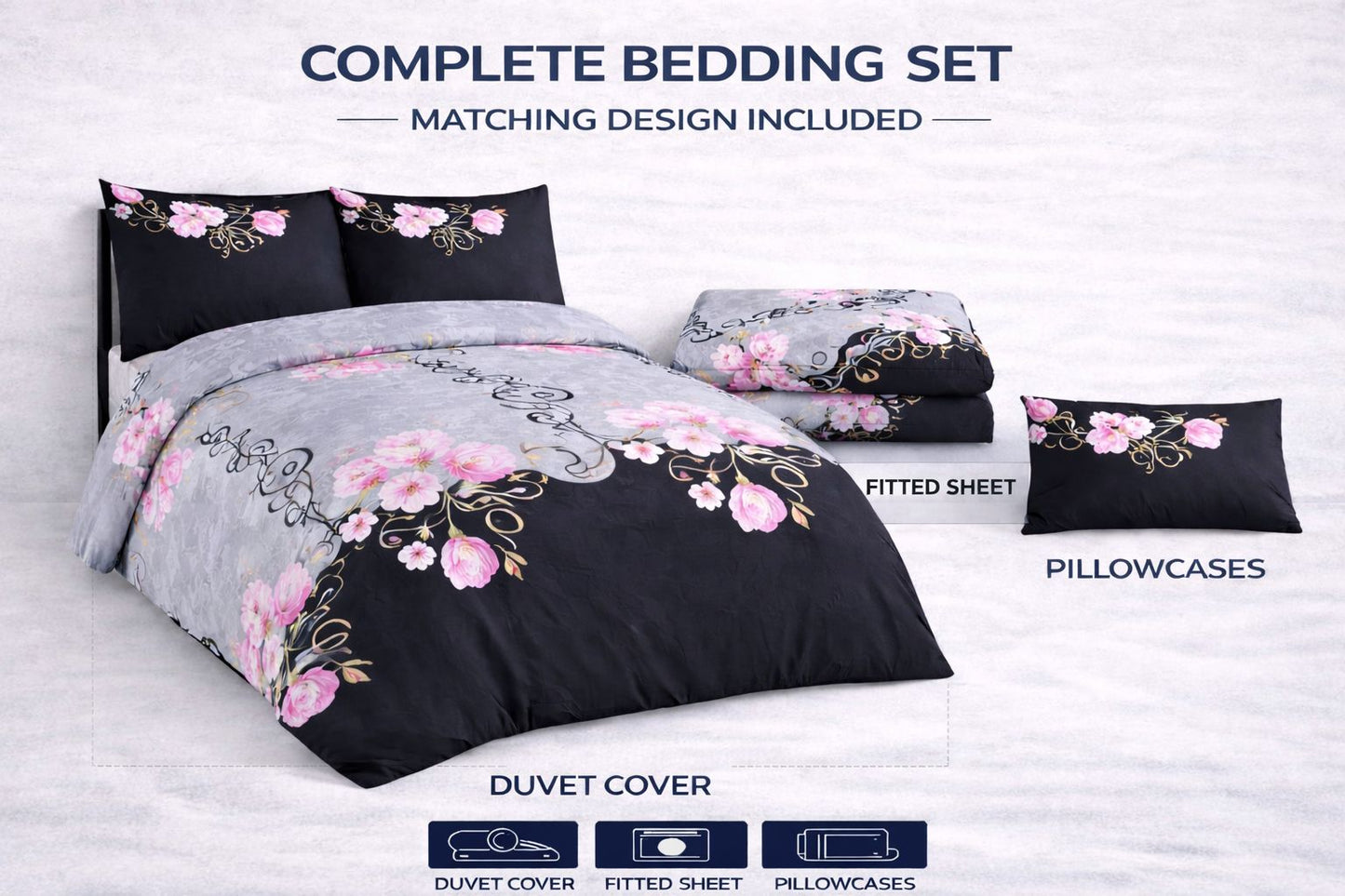 Lone Printed Complete Set | Duvet Cover + Fitted Sheet + Pillowcases
