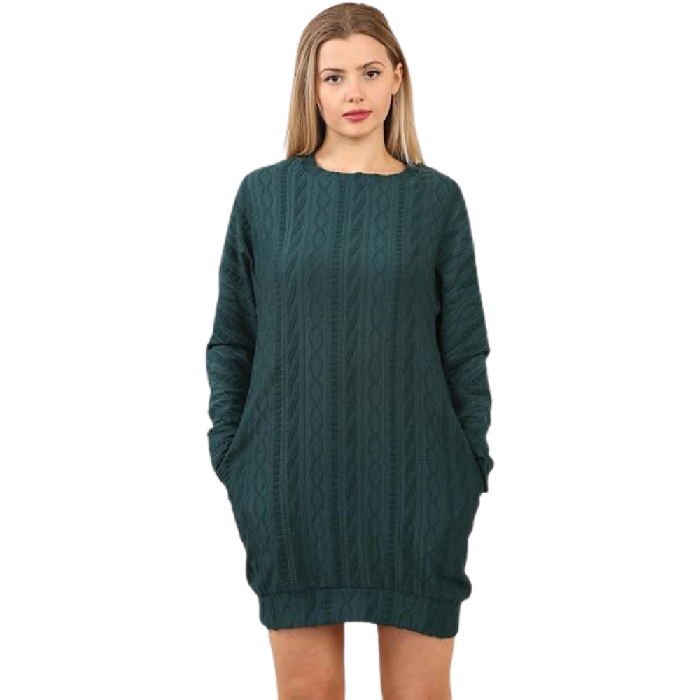 Lunar Green Cable Knit Jumper Dress