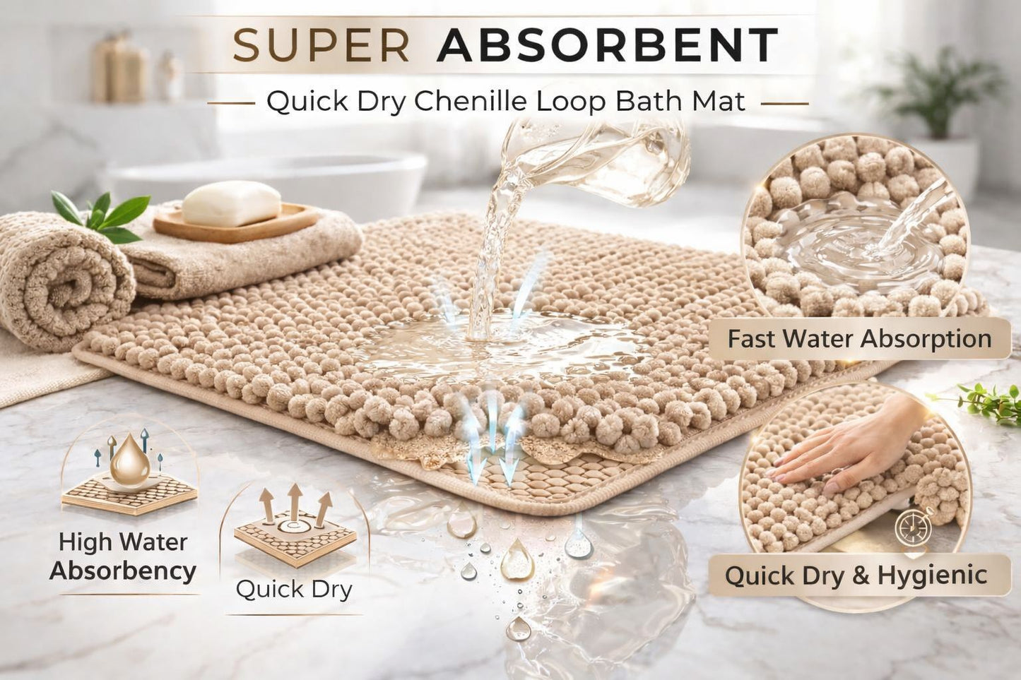 Shaggy Chenille Loop 2 Pcs Bath Mat Set | 7 Colours