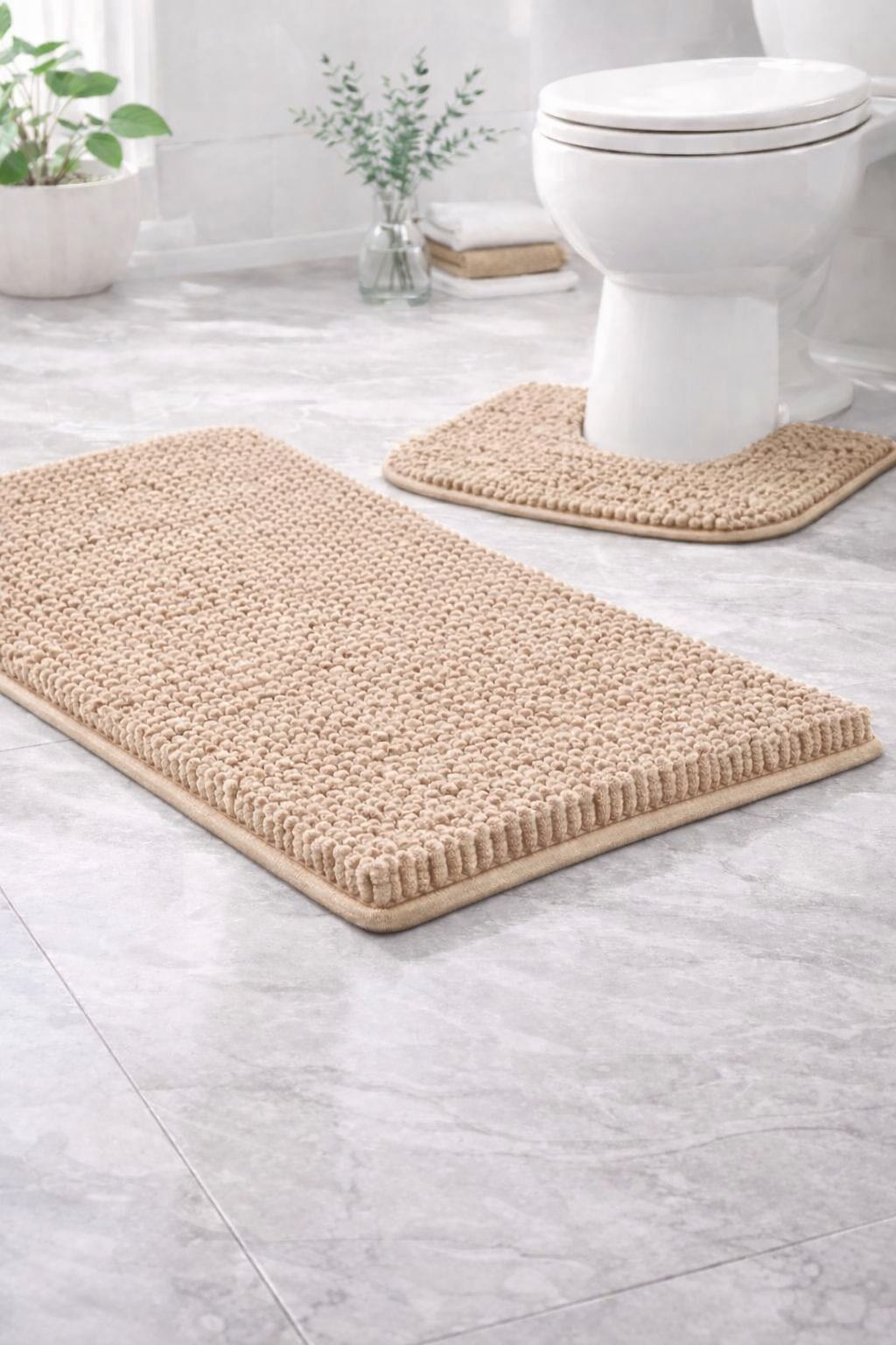 Shaggy Chenille Loop 2 Pcs Bath Mat Set | 7 Colours