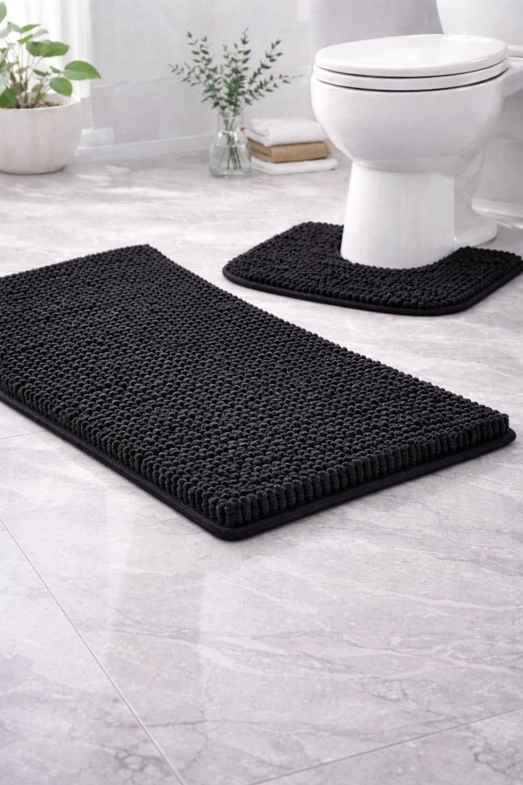 Shaggy Chenille Loop 2 Pcs Bath Mat Set | 7 Colours