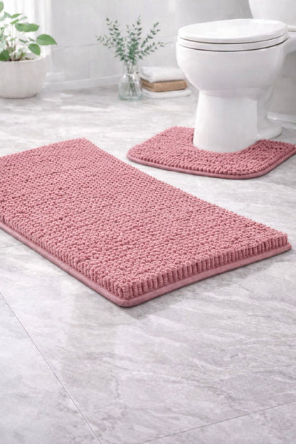 Shaggy Chenille Loop 2 Pcs Bath Mat Set | 7 Colours