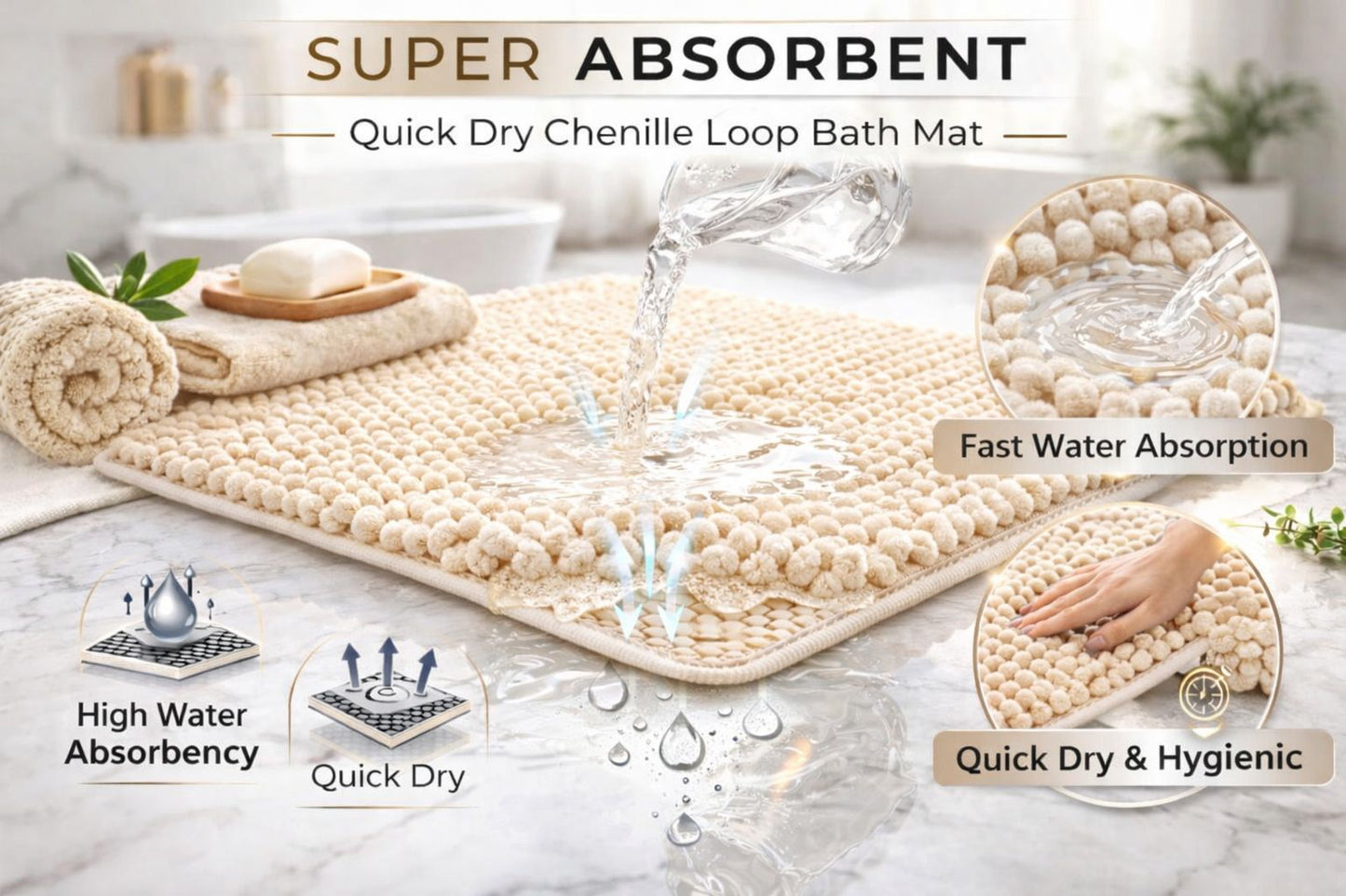 Shaggy Chenille Loop 2 Pcs Bath Mat Set | 7 Colours