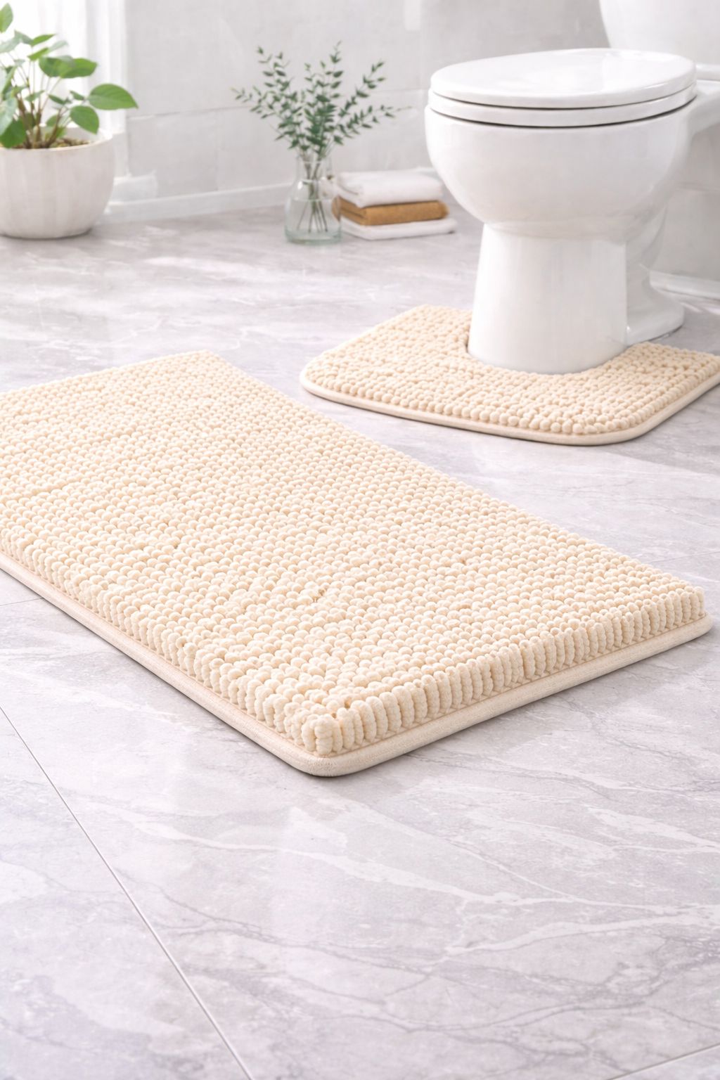 Shaggy Chenille Loop 2 Pcs Bath Mat Set | 7 Colours