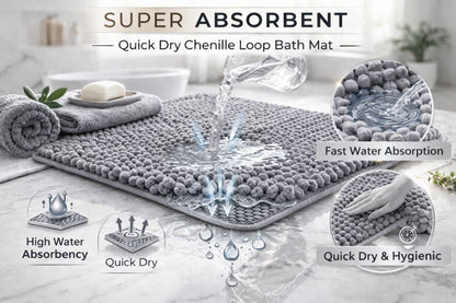 Shaggy Chenille Loop 2 Pcs Bath Mat Set | 7 Colours
