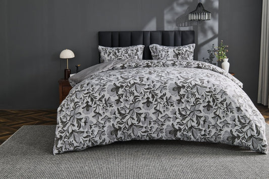 Lulu Charcoal Soft Touch Printed Duvet Cover Set