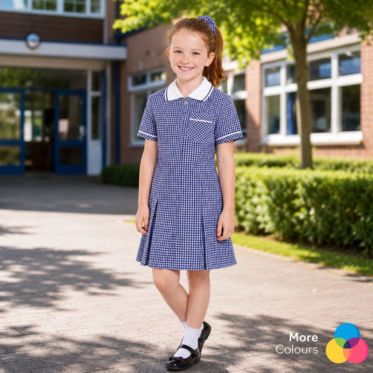 Girls Gingham Check Pleated Dress | 7 Colours