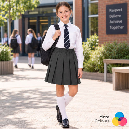 Girls Plain Pull-On Box Pleated School Skirt | 7 Colours