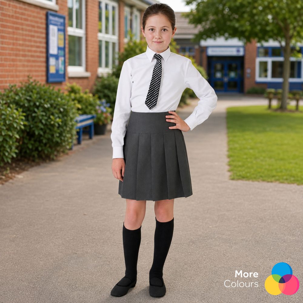 Girls Plain Round School Skirts | Pleated High Waist | 3 Colours
