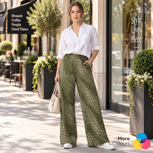 Spot Printed Jersey Palazzo Trousers | 3 Colours