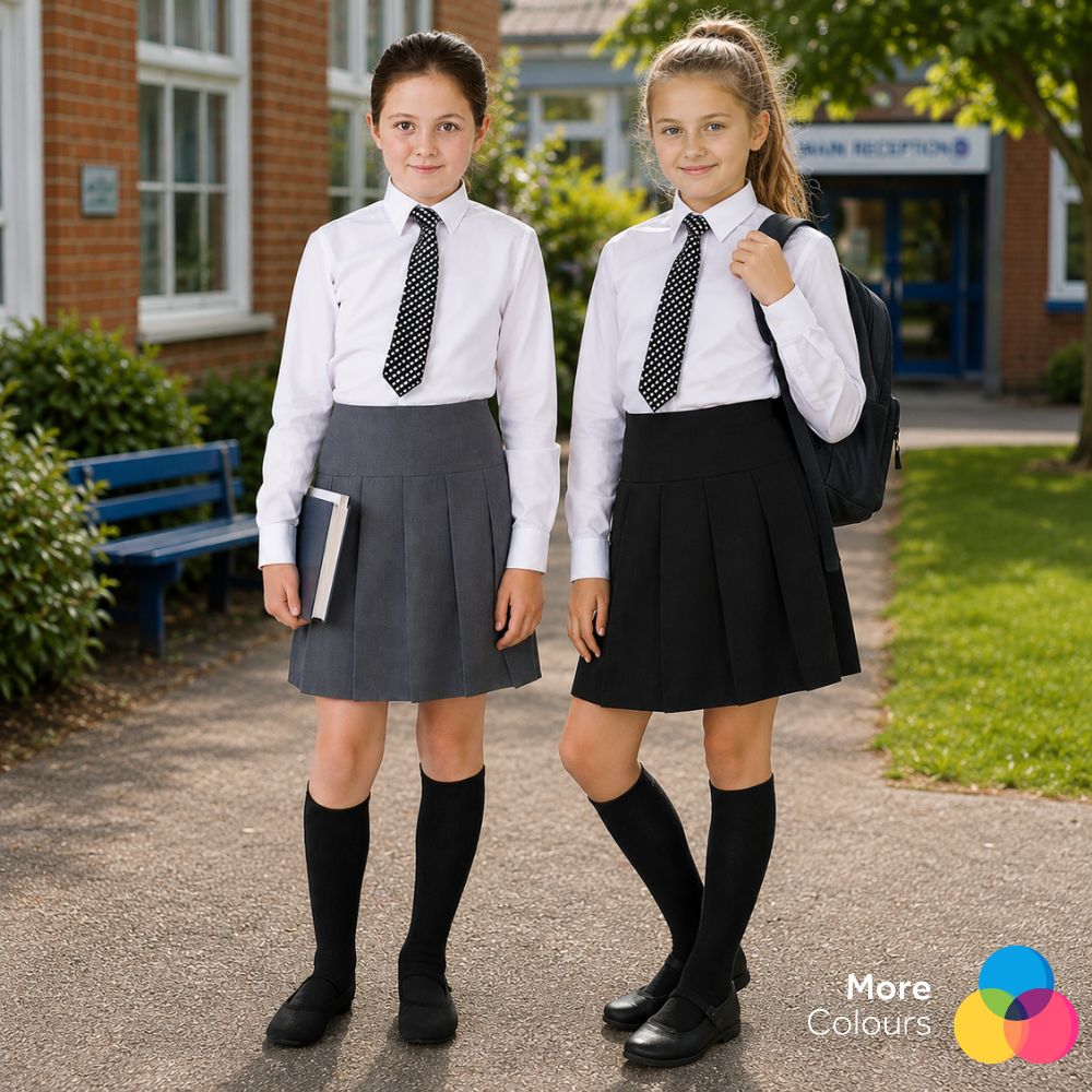 Pack of 2 Girls Plain Round School Skirts | Pleated High Waist | 3 Colours