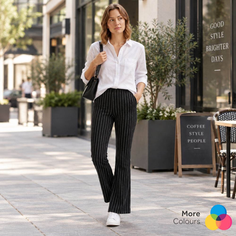 Stripe Jersey Pull-On Bootleg Trousers| 3 Colours
