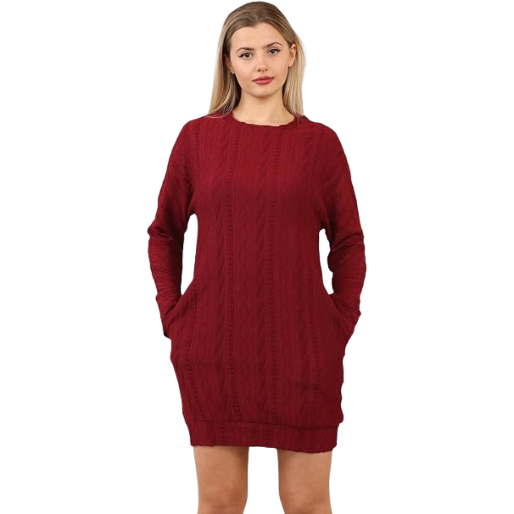 Maroon Cable Knit Jumper Dress