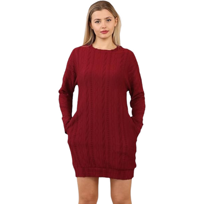 Maroon Cable Knit Jumper Dress