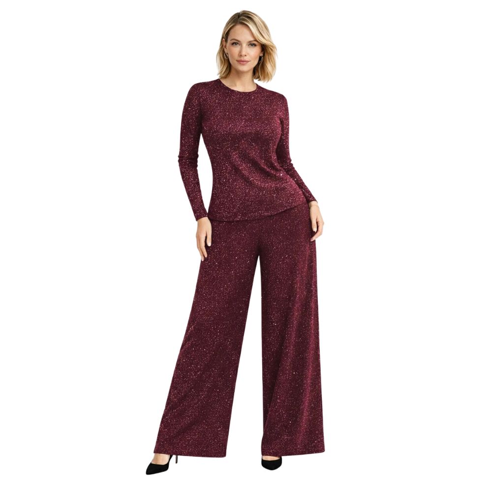 Glitter Jersey Co-Ord Set | Top & Wide-Leg Palazzo Trousers | 2-Piece Outfit | 7 Colours