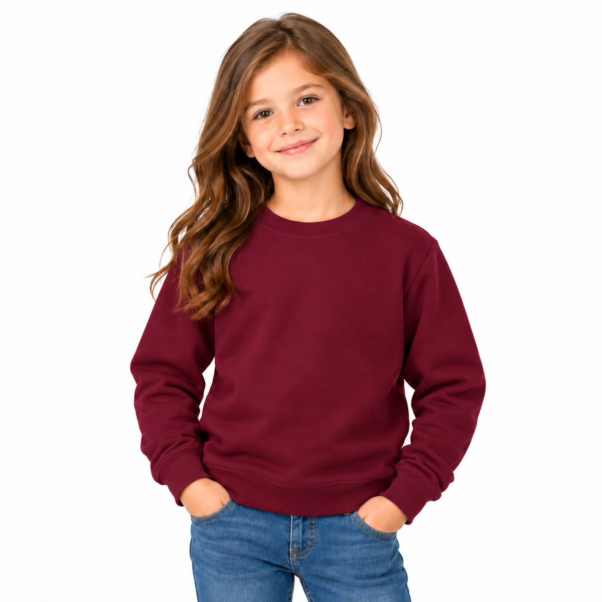 Maroon Girls' Crew Neck Fleece Sweatshirt