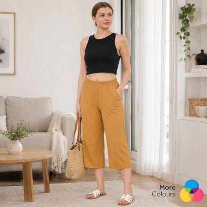 Plain Elastic Waist Culottes Cropped Shorts | 11 Colours