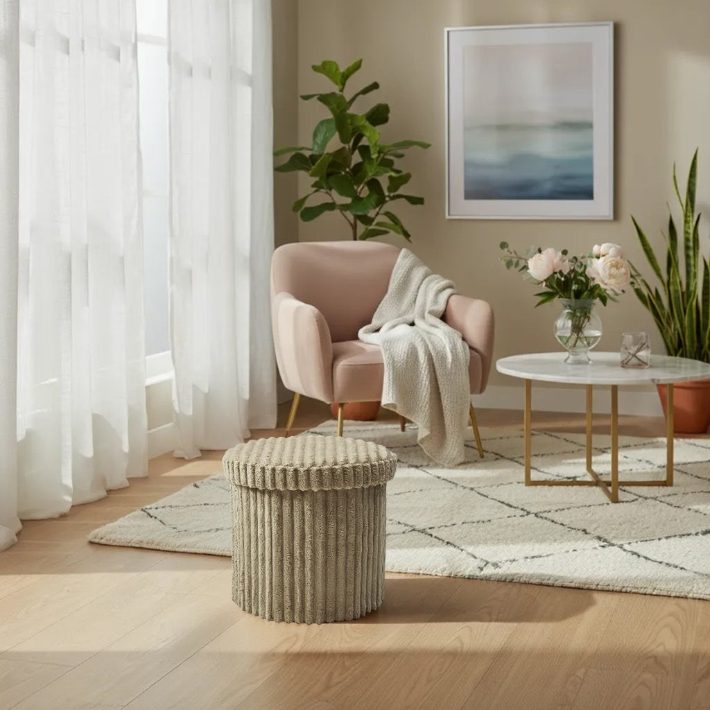 Round Ribbed Ottoman Storage Box | 40 x 40 x 37CM | 5 Colours