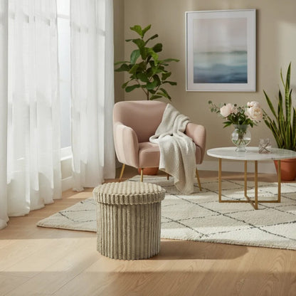 Round Ribbed Ottoman Storage Box | 40 x 40 x 37CM | 5 Colours