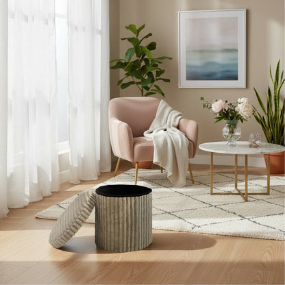 Round Ribbed Ottoman Storage Box | 40 x 40 x 37CM | 5 Colours