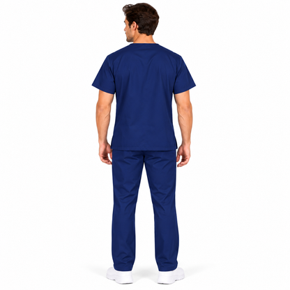Navy men's V-neck medical scrub top view 3