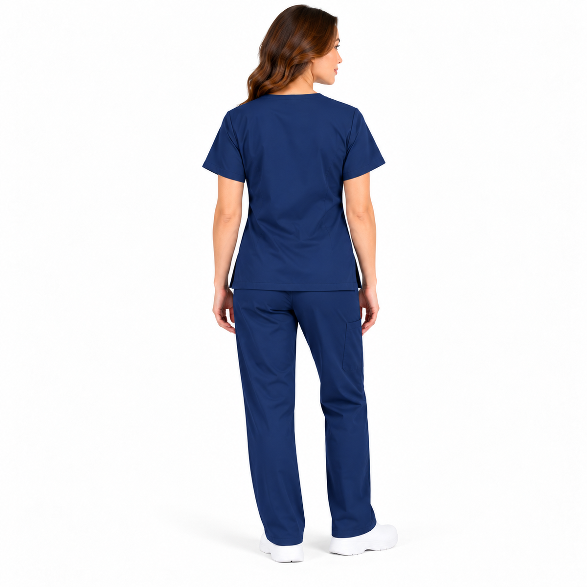 Navy women's V-neck medical scrub top view 4