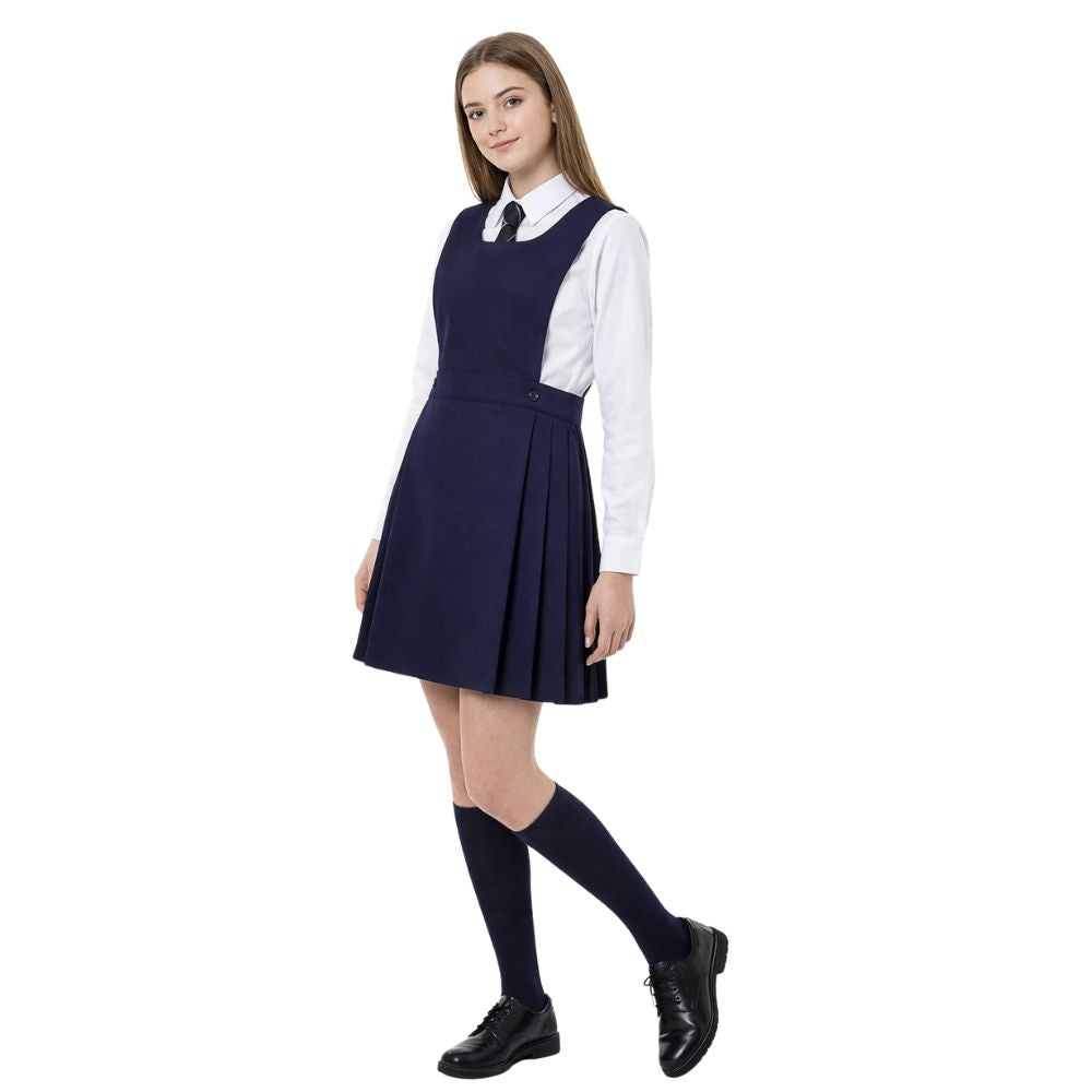 Girls Pleated Bib Pinafore School Dress | 6 Colours