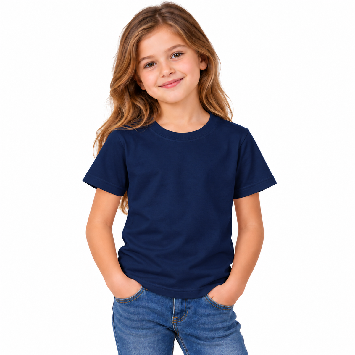 Girls' Plain T-Shirt Navy