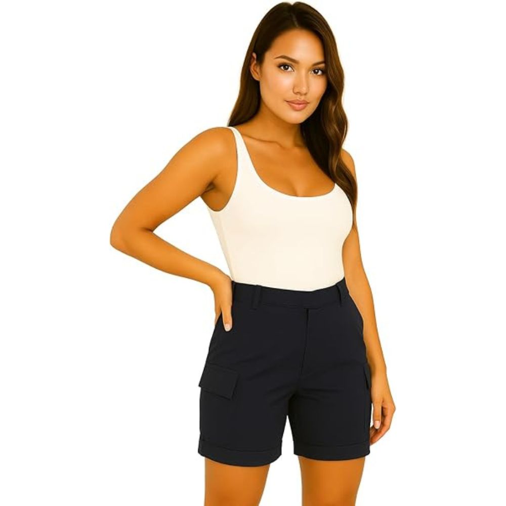 Ladies Cargo Shorts Pull On Turned Hem | 9 Colours