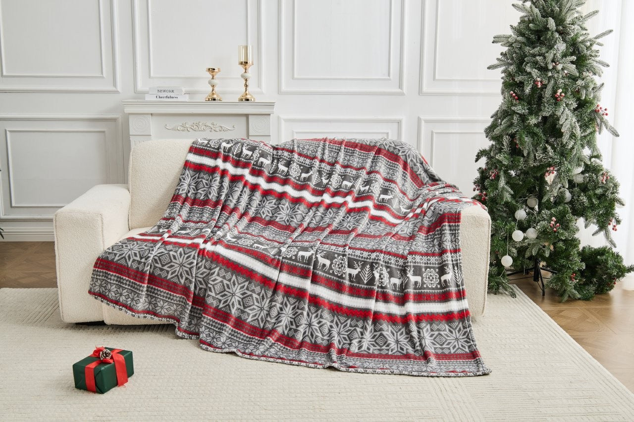 Nordic Multi Xmas Flannel Sherpa Throw