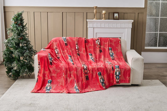 Nutcracker Pum Pum Xmas Flannel Sherpa Throw