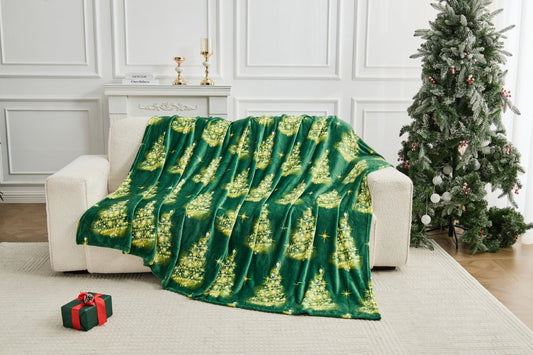 Ombre Xmas Tree Magical Christmas Flannel Sherpa Throw